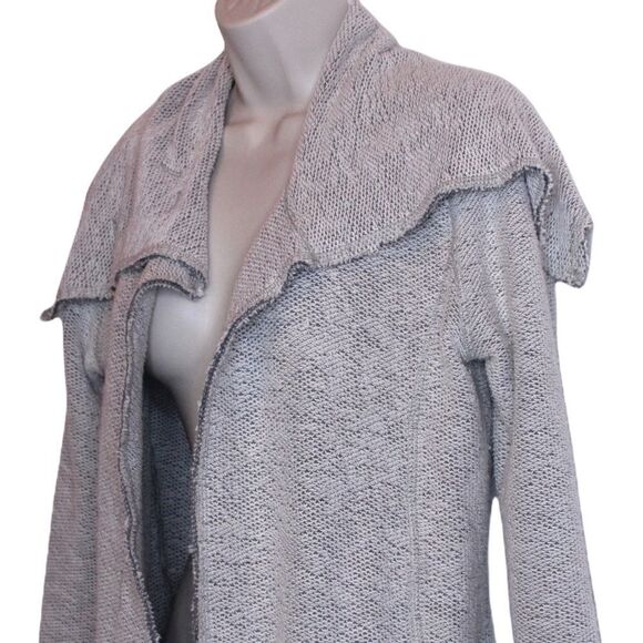 Trouble At The Mill Long Open Cardigan Sweater in Gray & White Size Small - Picture 3 of 13